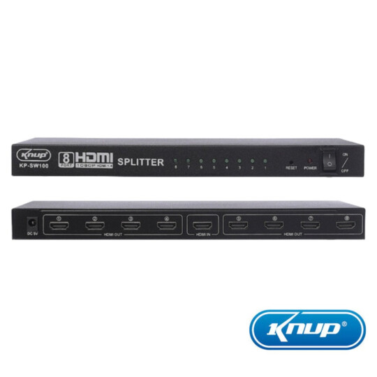 Splitter Distribuidor HDMI 8 Portas De Conexões Para Multimídia KNUP - KP-SW100