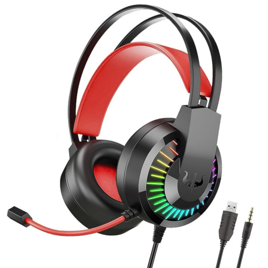 Headset Gamer com Microfone e Led RGB Vermelho OVLENG - GT-68