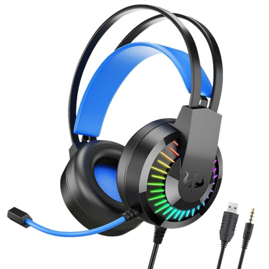 Headset Gamer com Microfone e Led RGB Azul OVLENG - GT-68