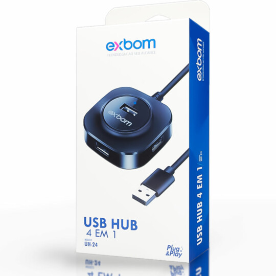 Hub Usb 2.0 com 4 Portas 480 Mbps com Entrada V8 Exbom - UH-24
