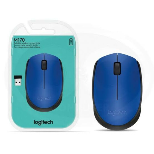 Mouse Sem Fio Logitech Ambidestro Usb 1000 dpi Azul - M170