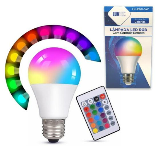 Lâmpada de LED RGB Colorida 5W com Controle Remoto Luatek - LK-RGB-5W