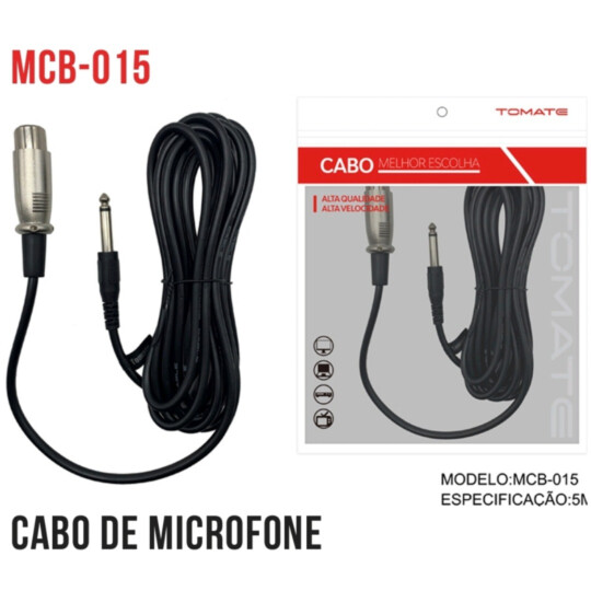 Cabo de Microfone Conexão P10 para Canon 5 Metros Tomate - MCB-015