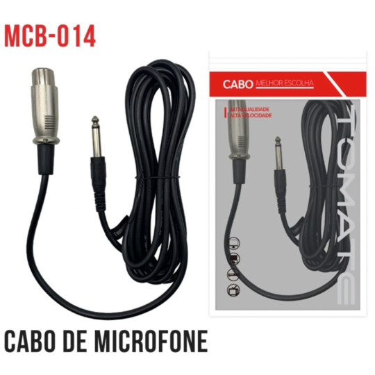 Cabo de Microfone Conexão P10 para Canon 3 Metros Tomate - MCB-014