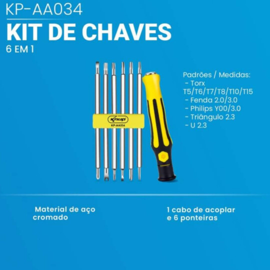 Kit Chaves 6 Em 1 em Aço para Manutenção KNUP - KP-AA034