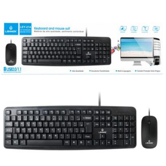 Kit Teclado e Mouse com Fio Usb Padrão Lehmox - LEY-214