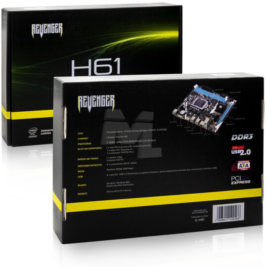 Placa Mãe para Intel LGA1155 2x ddr3 6 Usb 2.0 Vga/Hdmi - G-H61 / KP-H61