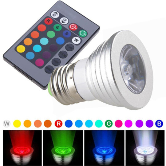 Lâmpada LED RGB com Controle Remoto 3w 16 Cores TMALL - D-3WRGB/SL-E27