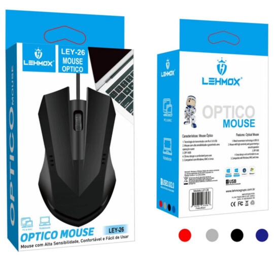 Mouse Óptico Plug And Play Com Fio 1600 Dpi - LEY-26
