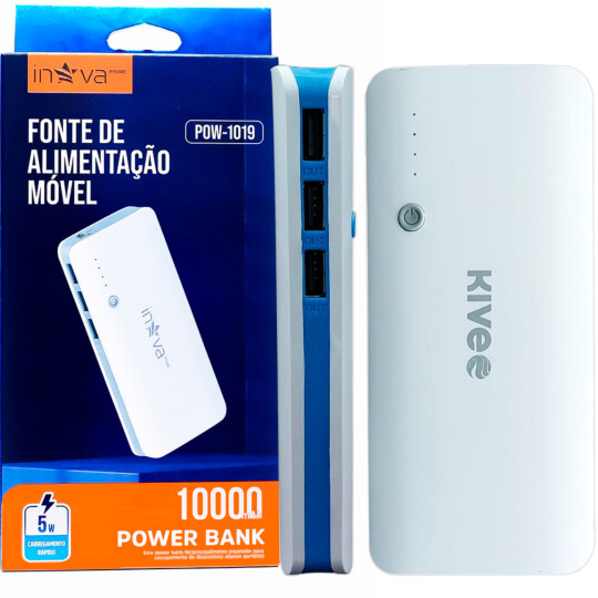 Power Bank 10000 mAh com 3 Portas Usb Carregador Portátil Inova - POW-1019