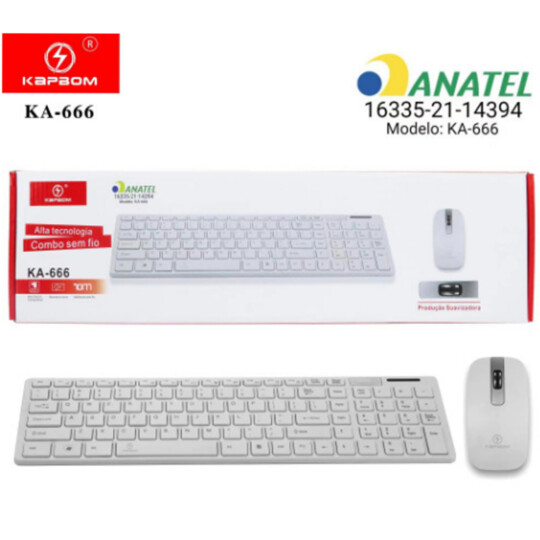 Kit Teclado e Mouse Sem Fio Wireless Receptor Usb Anatel KAPBOM - KA-666