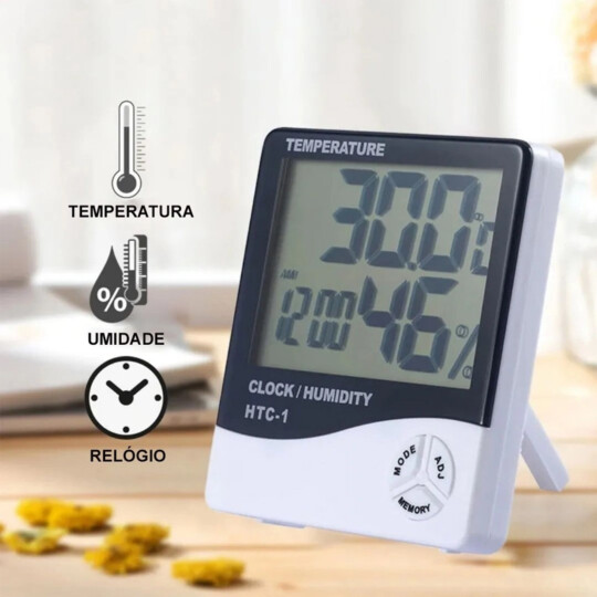 Termo-higrômetro Digital para Medição de Umidade e Temperatura LCD Sem Extensor 04064 Exbom - HTC-1