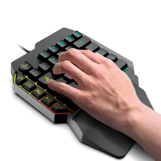 Teclado Gamer Usb Single Hand com Led RGB C/ Apoio para pulso - K10