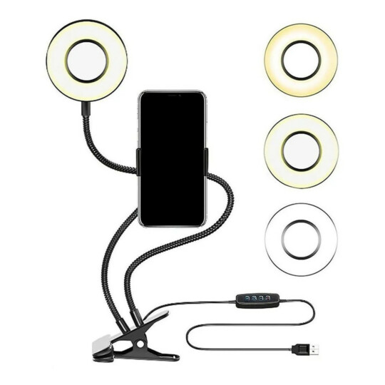 Suporte para Celular com Iluminador Ring Light USB Led 2 em 1 Tomate - MLG-072