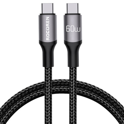 Cabo USB C Rocoren Retro Series Fast Charge USB C para USB C 60W 1m - RCPBTT-RT0G