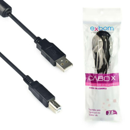 Cabo Usb 2.0 para Impressora Am Af Com Filtro 3 Metros EXBOM - CBX-U2AMBM30
