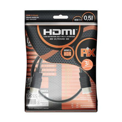 Cabo Hdmi Gold 2.0 4k Hdr 19p 0,5 metro Chipsce - 018-2220