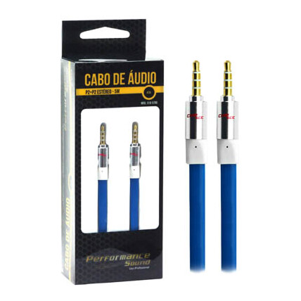 Cabo Auxiliar P2+P2 Premium Estéreo Flat Azul - 5 Metros Chipsce - 018-5780