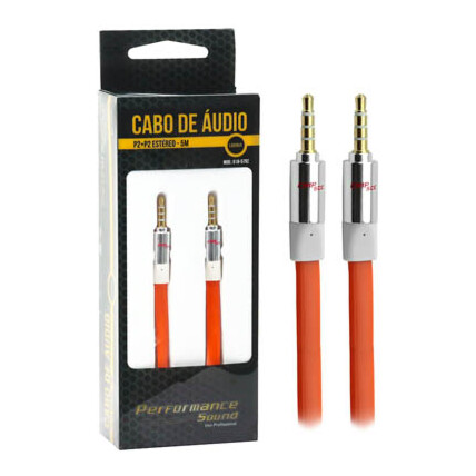 Cabo Auxiliar P2+P2 Premium Estéreo Flat Laranja - 5 Metros Chipsce - 018-5792