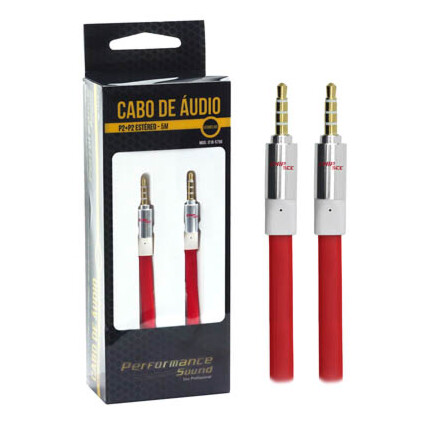 Cabo Auxiliar P2+P2 Premium Estéreo Flat Vermelho - 5 Metros Chipsce - 018-5796