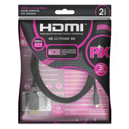 Cabo Micro Hdmi para Hdmi 2.0 4K Hdr 19P 3 Metros Chipsce - 018-9411