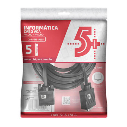 Cabo VGA com Filtro Preto 5 Metros Chipsce - 018-9555