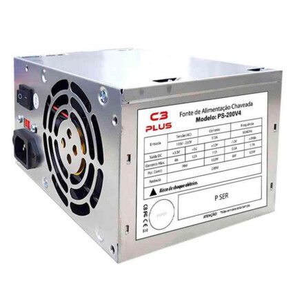 Fonte ATX 200w C3Tech Bivolt Manual Sem Cabo OEM - PS-200V4