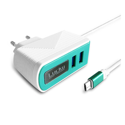Carregador com 2 portas USB 3.0 Com Cabo Micro USB V8 - LU-588