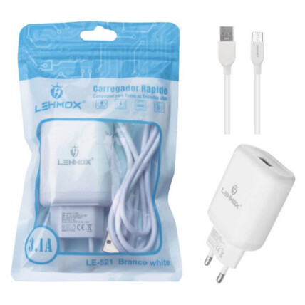 Carregador de Celular 3.1A + Cabo V8 micro Usb Lehmox - LE-521