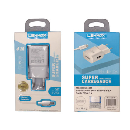 Carregador de Celular Usb 4.1A Super Charging com Cabo V8 Lehmox - LE-357