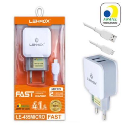 Kit Carregador 4.1A 2 Usb com Cabo V8 Lehmox - LE-485 MICRO