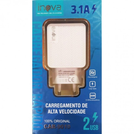 Carregador de Celular 3.1A com 2 Portas Usb Inova - CAR-9010-3.1A