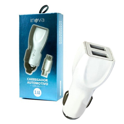 Carregador Veicular 3.4A com Duas Portas Usb e Cabo Type C Inova - CAR-G5111