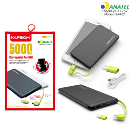 Power Bank Carregador Portátil Slim 5000 mAh Kapbom - KA-952
