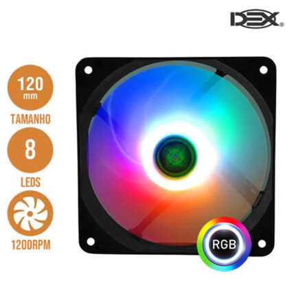 Cooler Fan 120x120mm RGB Colorido com 8 Led's Muda Cor Automático Dex - DX-12G