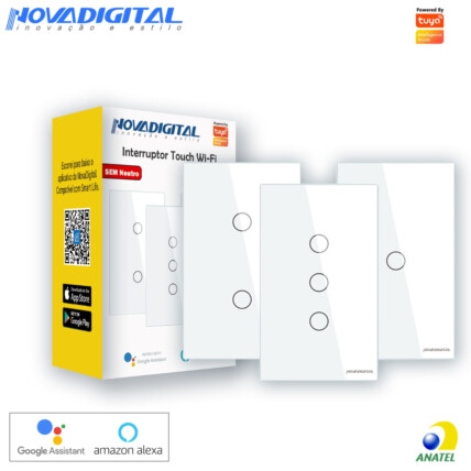 Interruptor Inteligente Wi-fi Touch Led 3 Botões sem Neutro Novadigital - WS-US3-LW