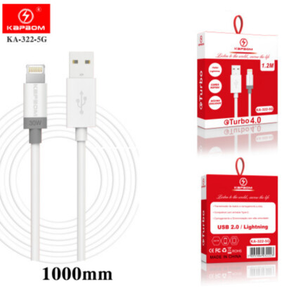 Cabo de Dados e Carregamento 4.0A para IOS Lightning 1M Kapbom - KA-322-5G