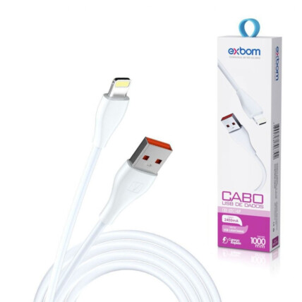 Cabo Lightning (IOS) 2.4A Turbo 1 Metro Dados e Carregamento Exbom - CBX-U2C14IP