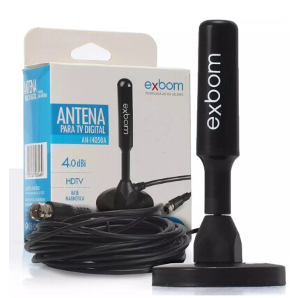 Antena Digital HDTV UHF VHF Interna e Externa Base Imã Prova D'água Exbom - AN-I4050A