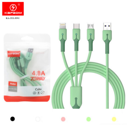 Cabo 3 em 1 V8, Type-C, Lightning 1 Metro com Led Usb 4.8A Kapbom - KA-352-3IN1
