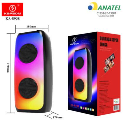 Caixa de Som Bluetooth com Led 370x170mm Kapbom - KA-8938