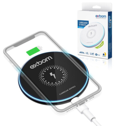 Carregador QI sem Fio com Borda de Led Indução Magnética Silicone 04017 Exbom - TQI-F18S