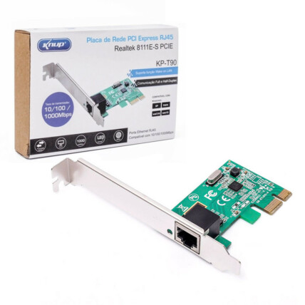 Placa de Rede PCI-express Conexão RJ45 10/100/1000 Mbps para PC Knup - KP-T90B