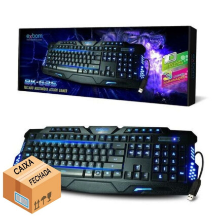 CAIXA FECHADA 20 Unidades Teclado Gamer Usb Multimídia Led 3 Cores EXBOM - BK-G35