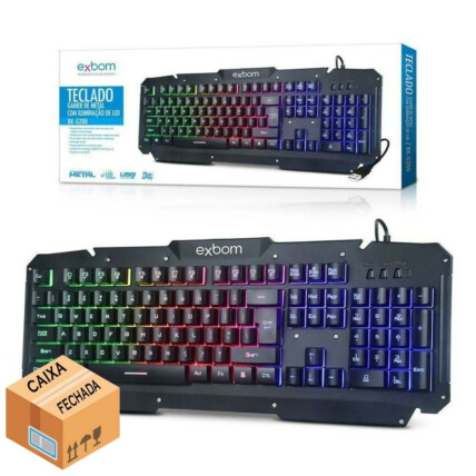 CAIXA FECHADA 20 Unidades Teclado Semi Mecânico Gamer Profissional Usb ABNT2 Iluminado Led Metal EXBOM - BK-G200