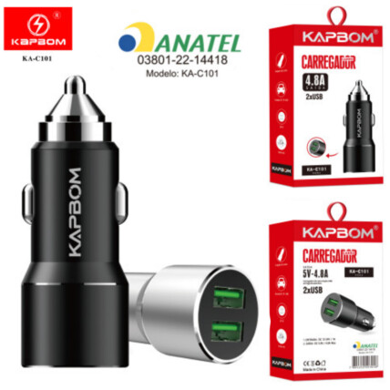 Carregador Veicular 4.8A com 2 Portas Usb KAPBOM - KA-C101
