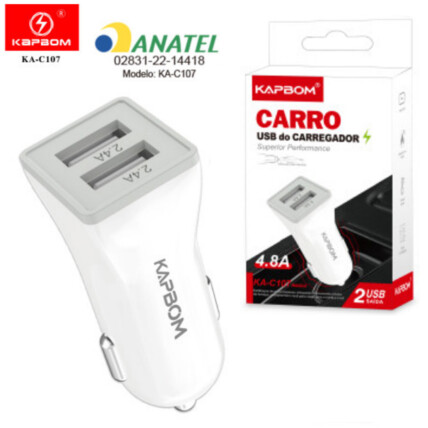 Carregador Veicular 4.8A com 2 Portas Usb KAPBOM - KA-C107
