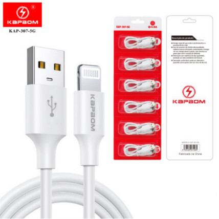 CARTELA 6 UNIDADES Cabo de Dados Lightning IOS 4.8A com 60 cm KAPBOM - KAP-307-5G