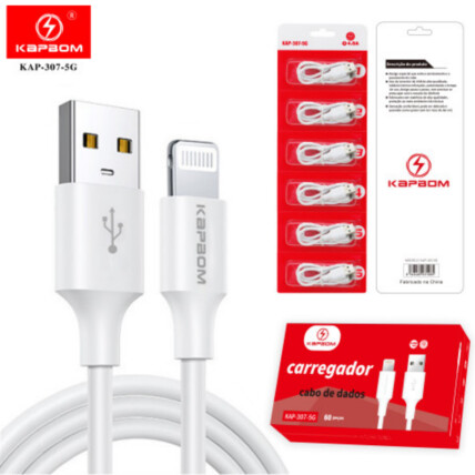 CAIXA FECHADA 60 UNIDADES Cabo de Dados Lightning IOS 4.8A com 60 cm KAPBOM - KAP-307-5G