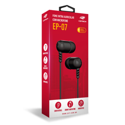 Fone de Ouvido Intra Auricular Preto C3TECH - EP-07BK 